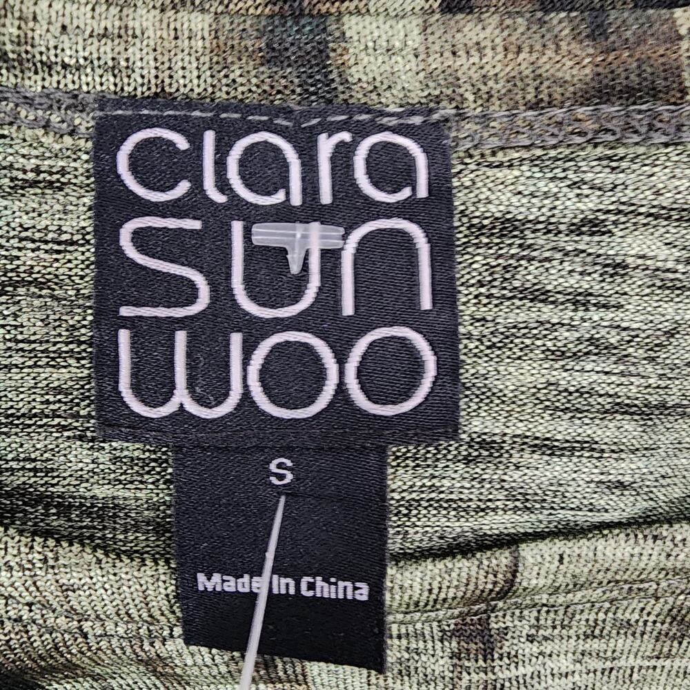 Clara Sun Woo Crinkle Pleat Blouson Overlay Side Tie Detail Top Small Olive Soft - Picture 7 of 10